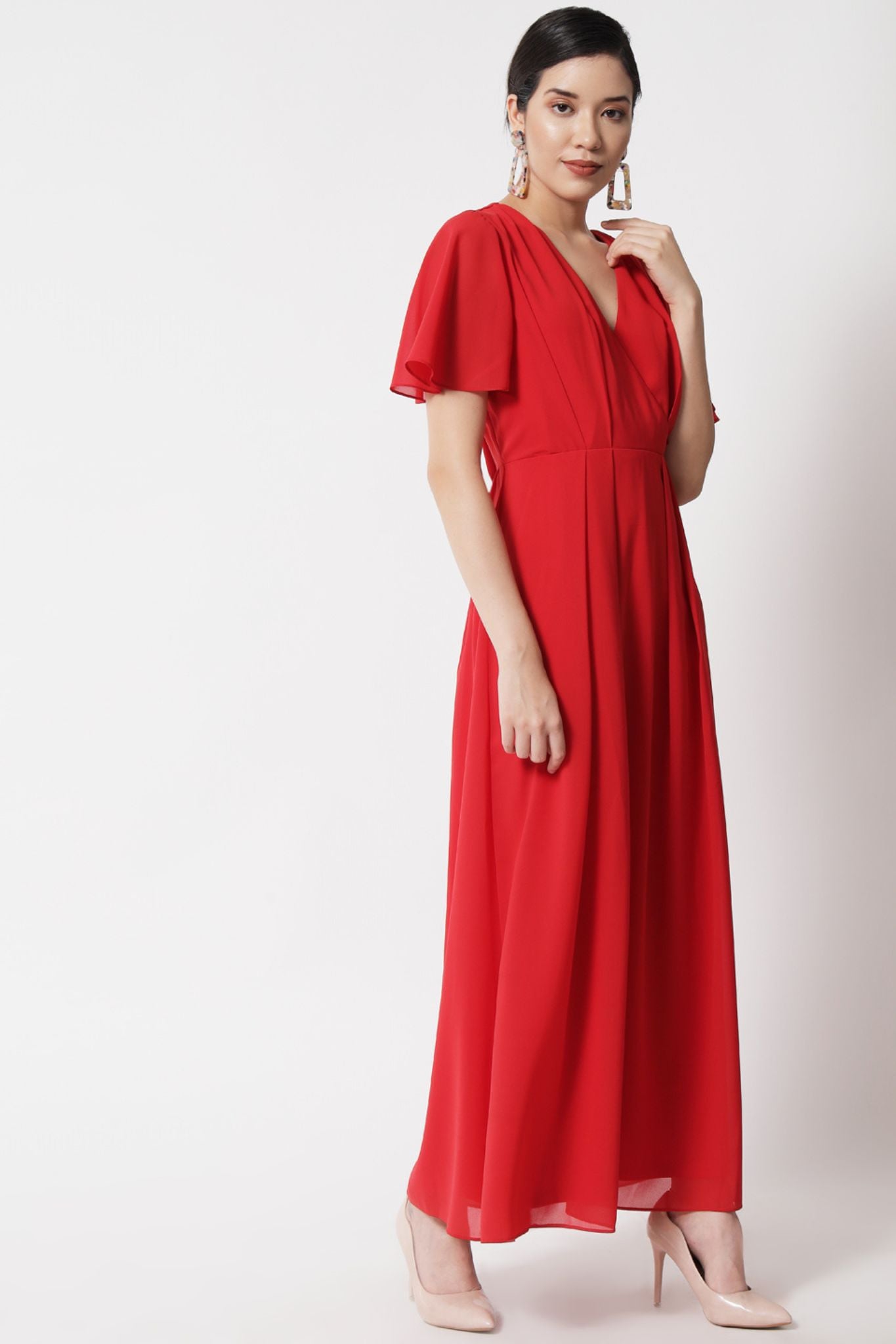 Wrap Bodice Red Dress