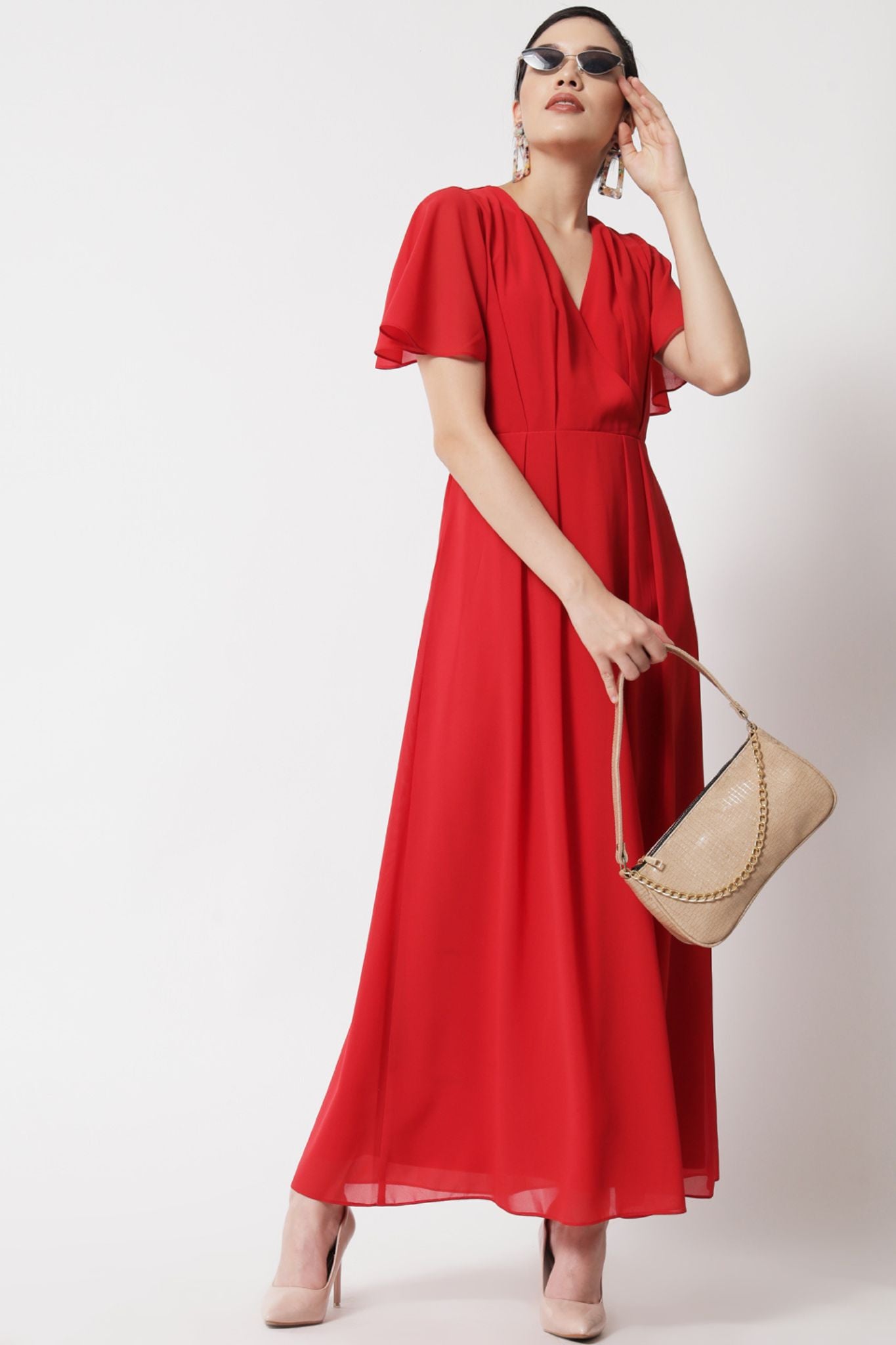 Wrap Bodice Red Dress